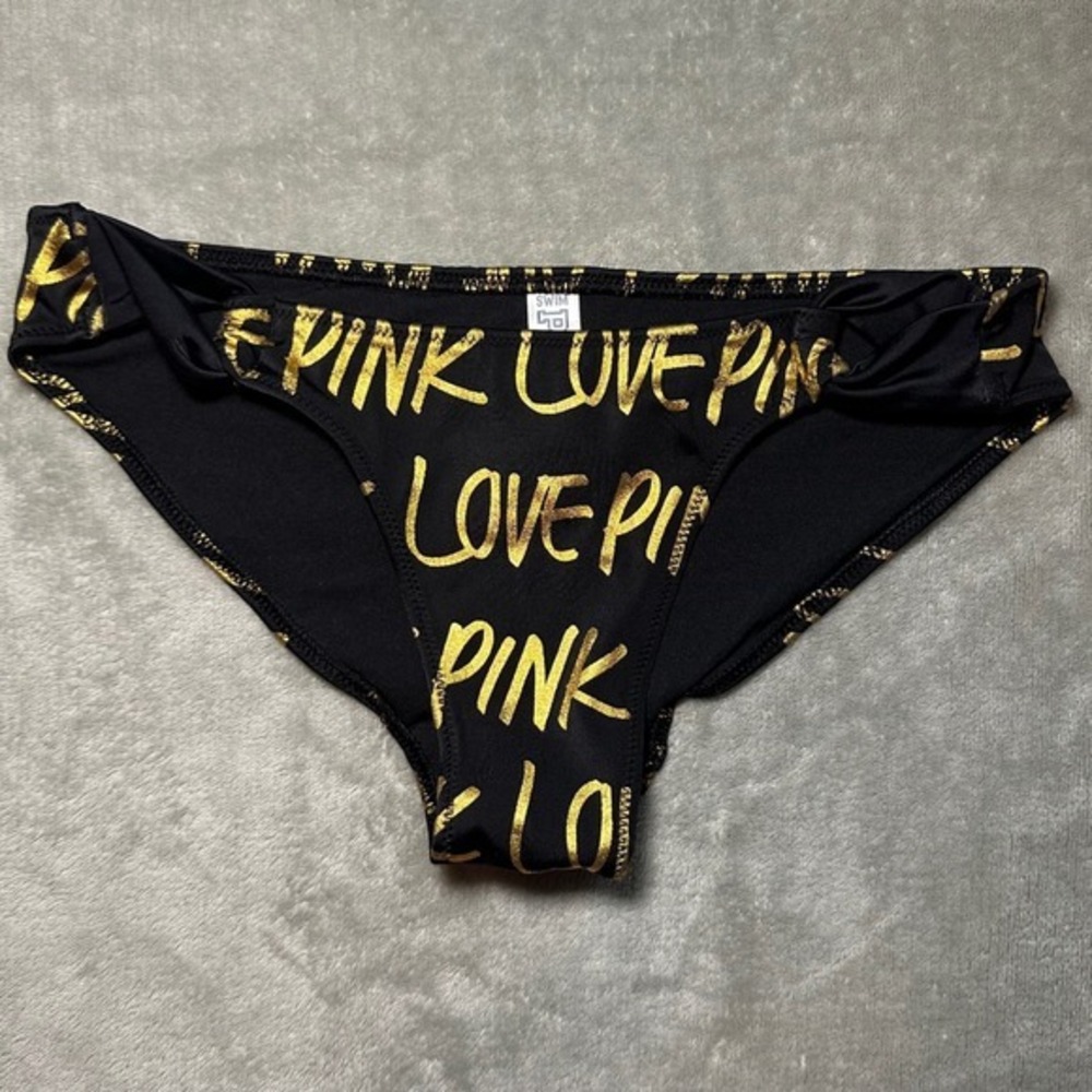 Y2K Pink Victorias Secret Bikini Bottoms‎ Women Size XS Gold Foil Metallic Glam